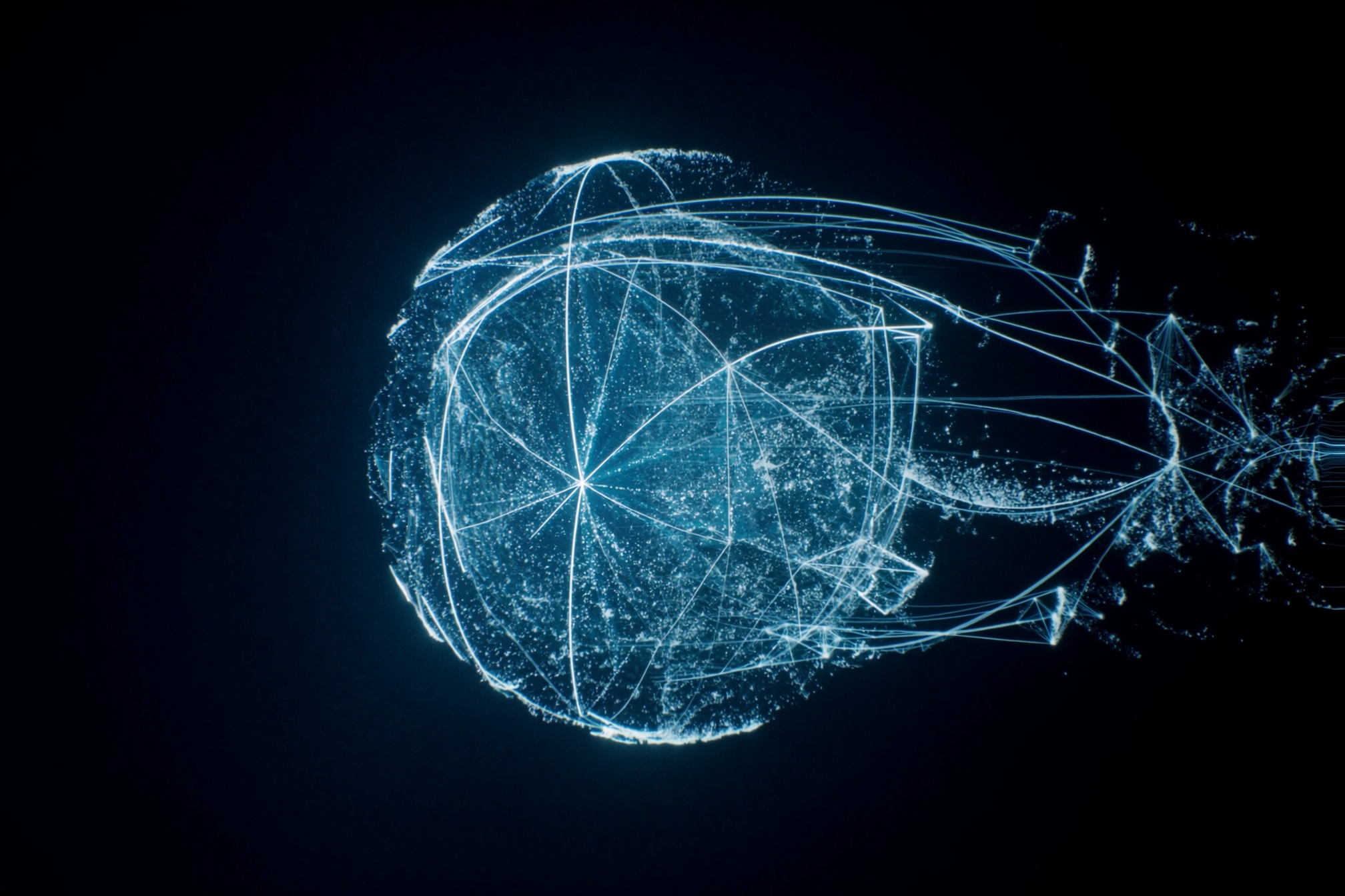 Abstract secure connectivity visualization in cyan.